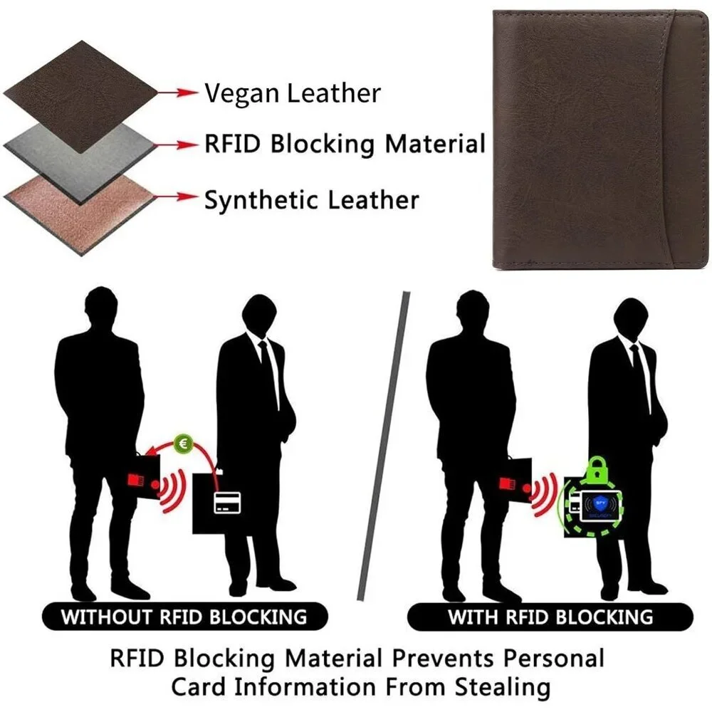 Men's A01 Brown Genuine Leather Minimalist Wallets Card Zipper Coin Pocket
